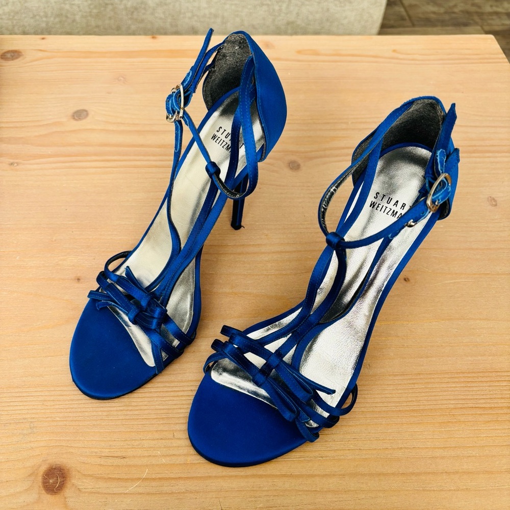 Stuart Weitzman Royal Blue Satin Strappy Heels Pumps‎ Women’s Size 10M Designer